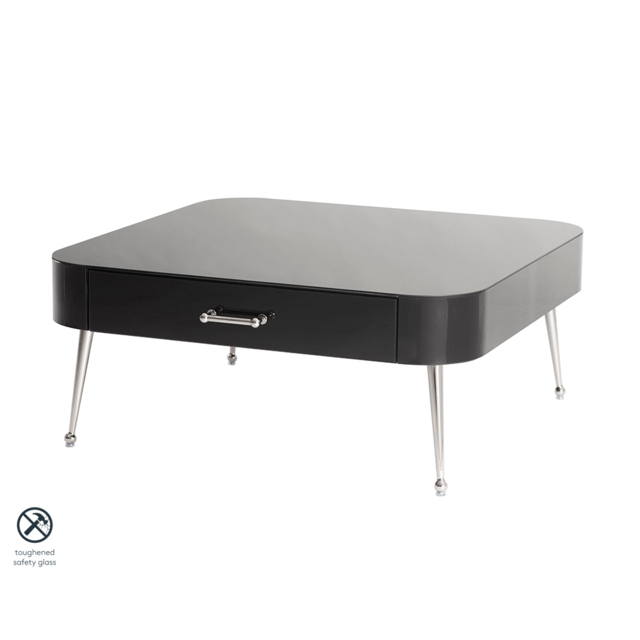 Mason Black Glass Coffee Table – Shiny Silver Legs - image 1