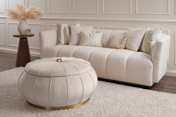 Pumpkin Storage Ottoman - Chalk - Brass Base - thumbnail 3