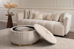 Pumpkin Storage Ottoman - Chalk - Brass Base - thumbnail 2