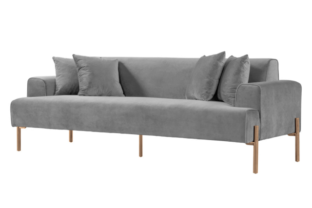Duke Three Seat Sofa - Dove Grey - Brass Legs - image 1