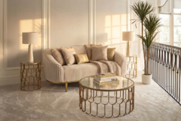 Ella Two Seat Sofa - Chalk - Brass Base - thumbnail 2