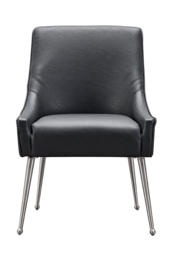 Mason Dining Chair Black Faux Leather - Brushed Silver Legs - thumbnail 4
