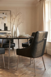 Mason Dining Chair Black Faux Leather - Brushed Silver Legs - thumbnail 3
