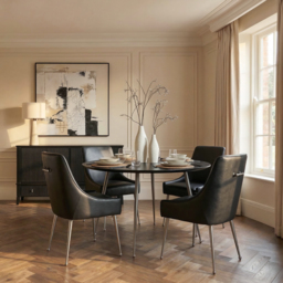 Mason Dining Chair Black Faux Leather - Brushed Silver Legs - thumbnail 2