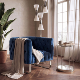 Grosvenor Armchair - Navy Blue - Brushed Silver - thumbnail 2