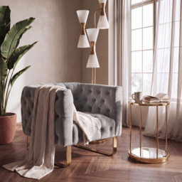 Grosvenor Armchair - Dove Grey - Brushed Brass - thumbnail 2