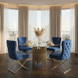 "Wexler Dining Chair Navy -Brass Base  " - thumbnail 3