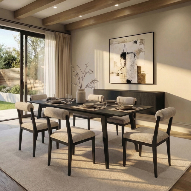 Capri Black Extending Dining Table and 6 Hera Chairs - image 1