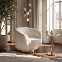 "Equinox Armchair – Chalk – Brushed Brass Base " - thumbnail 2