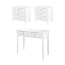 Set of 2 Heidi bedside tables and  dressing console -White -Brass/Silver - thumbnail 6