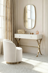 Aurelia White Glass and Champagne Gold Console Table - thumbnail 3