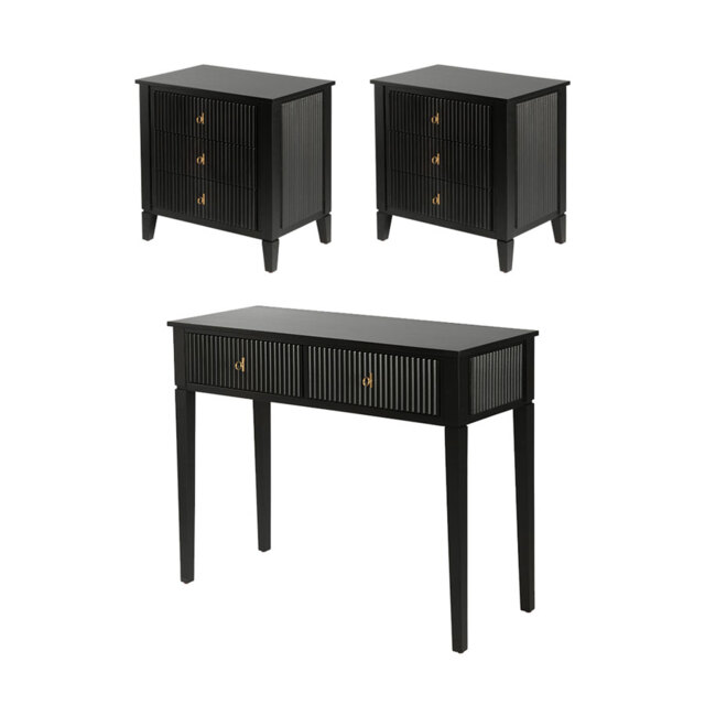 "Set of 2 Heidi bedside tables and dressing console - Black-Brass/Silver " - image 1