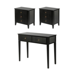 "Set of 2 Heidi bedside tables and dressing console - Black-Brass/Silver "