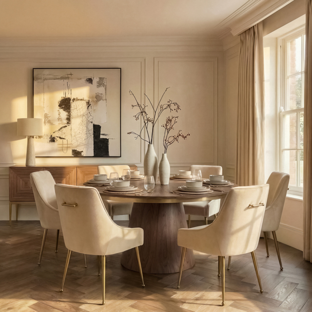 "Brewster 6-8 Seat Walnut Dining Table and 6 Mason Chalk Chairs " - image 1