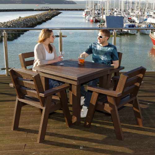 Bosuns Recycled Plastic Table & Captains Seats Set - Black - Large
