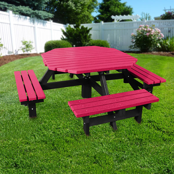 Recycled Plastic Octagonal Picnic Table - Cranberry