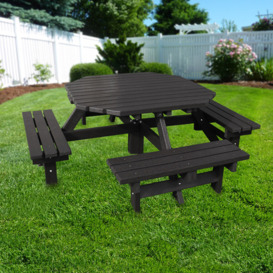 Recycled Plastic Octagonal Picnic Table - Black