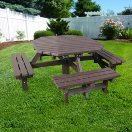 Recycled Plastic Octagonal Picnic Table - Brown