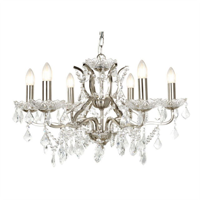 Paris 6 Light Chandelier Satin Silver Finish, E14 - image 1
