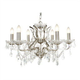 Paris 6 Light Chandelier Satin Silver Finish, E14 - thumbnail 1