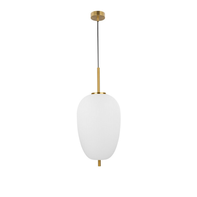 Lato 27cm Globe Pendant Ceiling Light Opal Glass Antique Brass Metal Black Fabric Wire LED E27 - image 1