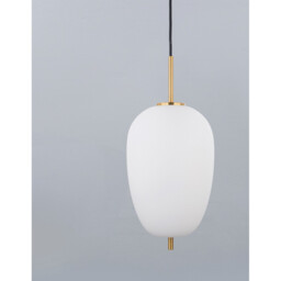 Lato 27cm Globe Pendant Ceiling Light Opal Glass Antique Brass Metal Black Fabric Wire LED E27 - thumbnail 3