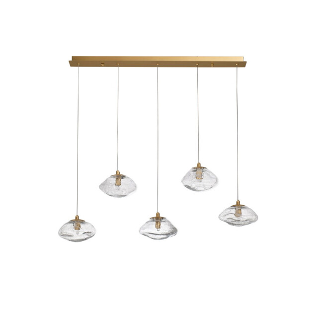 King 5 Light Bar Pendant Ceiling Light Brass Gold Metal Blown Clear Glass LED G9 - image 1