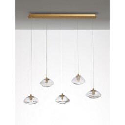 King 5 Light Bar Pendant Ceiling Light Brass Gold Metal Blown Clear Glass LED G9 - thumbnail 3
