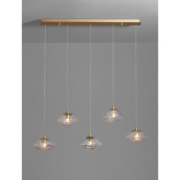 King 5 Light Bar Pendant Ceiling Light Brass Gold Metal Blown Clear Glass LED G9 - thumbnail 5