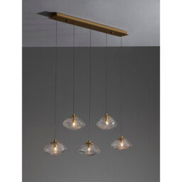 King 5 Light Bar Pendant Ceiling Light Brass Gold Metal Blown Clear Glass LED G9 - thumbnail 2
