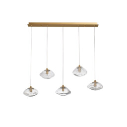 King 5 Light Bar Pendant Ceiling Light Brass Gold Metal Blown Clear Glass LED G9
