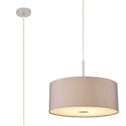 Baymont Polished Chrome E27 Single Pendant With 50cm x 20cm Faux Silk Shade, Grey/White Laminate