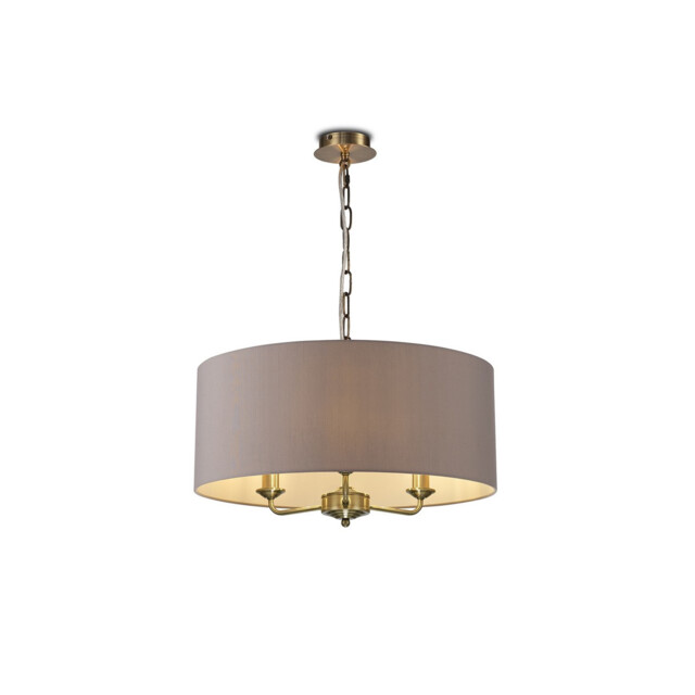 Banyan 3 Light Multi Arm Pendant, E14 Antique Brass With 50cm x 20cm Faux Silk Shade, Grey/White Laminate - image 1