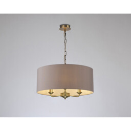 Banyan 3 Light Multi Arm Pendant, E14 Antique Brass With 50cm x 20cm Faux Silk Shade, Grey/White Laminate - thumbnail 2