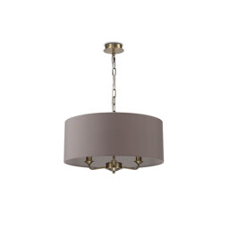 Banyan 3 Light Multi Arm Pendant, E14 Antique Brass With 50cm x 20cm Faux Silk Shade, Grey/White Laminate - thumbnail 5