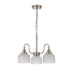 DeRuyter Semi Flush, Ceiling Pendant, 3 Light E27, Satin Nickel, Frosted Glass - thumbnail 5