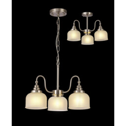 DeRuyter Semi Flush, Ceiling Pendant, 3 Light E27, Satin Nickel, Frosted Glass - thumbnail 3