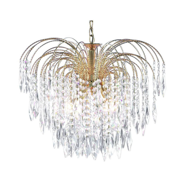 Waterfall 5 Light Ceiling Chandelier Gold with Crystals, E14 - image 1