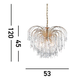 Waterfall 5 Light Ceiling Chandelier Gold with Crystals, E14 - thumbnail 3