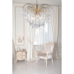 Waterfall 5 Light Ceiling Chandelier Gold with Crystals, E14 - thumbnail 2