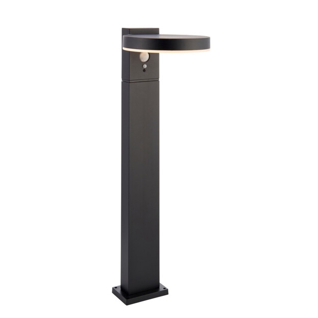 Ebro Modern Solar Powered Dimmable LED Round Bollard Lamp Textured Black, PIR Motion & Day Night Sensors, Warm White, IP44 - image 1