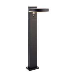 Ebro Modern Solar Powered Dimmable LED Round Bollard Lamp Textured Black, PIR Motion & Day Night Sensors, Warm White, IP44 - thumbnail 1