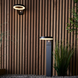 Ebro Modern Solar Powered Dimmable LED Round Bollard Lamp Textured Black, PIR Motion & Day Night Sensors, Warm White, IP44 - thumbnail 3