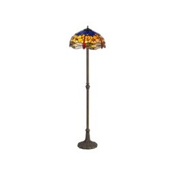 Worcester 2 Light Leaf Design Floor Lamp E27 With 40cm Tiffany Shade, Blue, Orange, Crystal, Aged Antique Brass