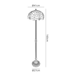 Worcester 2 Light Leaf Design Floor Lamp E27 With 40cm Tiffany Shade, Blue, Orange, Crystal, Aged Antique Brass - thumbnail 2