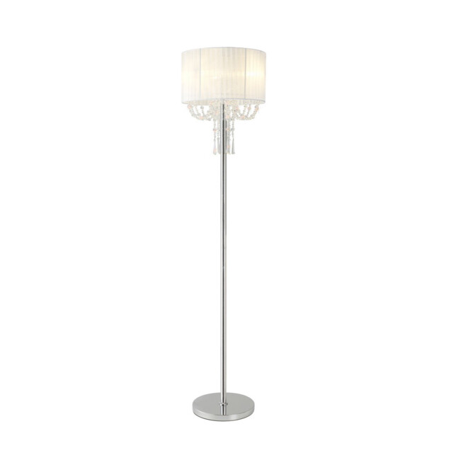 Freida Floor Lamp With White Shade 3 Light E14 Polished Chrome/Crystal - image 1