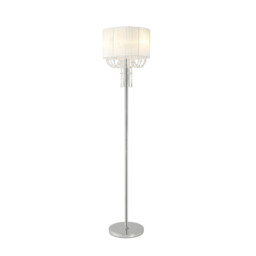 Freida Floor Lamp With White Shade 3 Light E14 Polished Chrome/Crystal - thumbnail 1