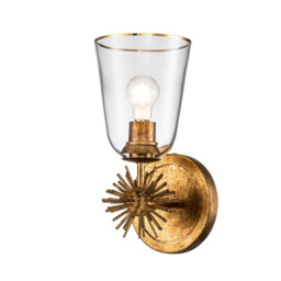 Staring Wall Lamp Contemporary Distressed Gold, Glass Shade 1x E27