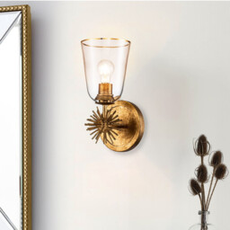Staring Wall Lamp Contemporary Distressed Gold, Glass Shade 1x E27 - thumbnail 2