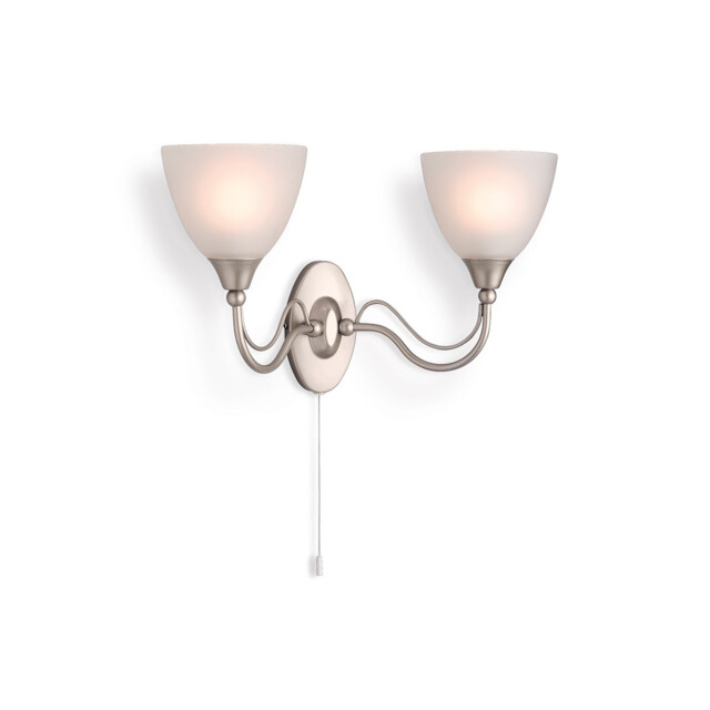 Santana Switched 2 Light Indoor Wall Light Satin Steel, Opal Glass, E14